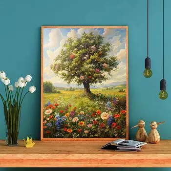 DIY Алмазная картина «Цветы и трава по всей земле» Набор для вышивки крестом Мозаика Искусство Алмазная картина Полный круг/Квадратный алмаз Украшение дома Round 20x30cm