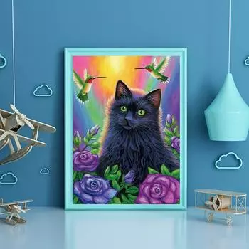 DIY Алмазная картина «Кошка в цветах» Набор для вышивки крестом Мозаика Искусство Алмазная картина Полный круг/Квадратный алмаз Украшение дома Round 20x30cm