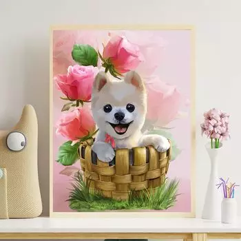 DIY Алмазная картина Милая собака Набор для вышивки крестом Мозаика Искусство Алмазная картина Полный круг/Квадратный алмаз Украшение дома Round 20x30cm