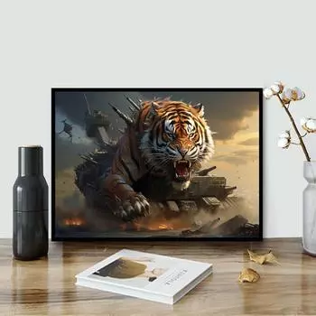 DIY Алмазная картина Тигр Танк Набор для вышивки крестом Мозаика Искусство Алмазная картина Полный круг/Квадратный алмаз Украшение дома Round 20x30cm