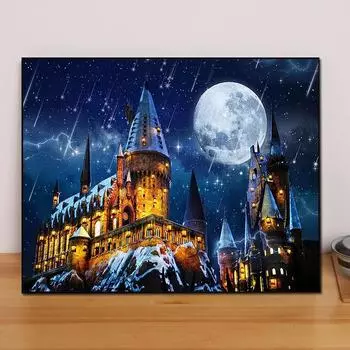DIY Алмазная картина Замок под ночным небом Набор для вышивки крестом Мозаика Искусство Алмазная картина Полный круг/Квадратный алмаз Украшение дома Round 20x30cm