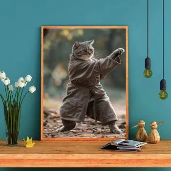 DIY алмазная живопись кунг-фу кошка набор для вышивки крестом мозаика искусство алмазная живопись полный круг/квадратный алмаз украшение дома Round 20x30cm