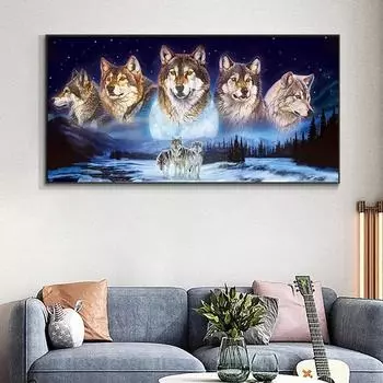 DIY алмазная живопись Majestic Wolf Pack набор для вышивки крестом мозаика искусство алмазная живопись полный круг/квадратный алмаз украшение дома Round 40x70cm