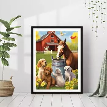 DIY алмазная живопись собака и лошадь набор для вышивки крестом мозаика искусство алмазная живопись полный круг/квадратный алмаз украшение дома Round 30x40cm