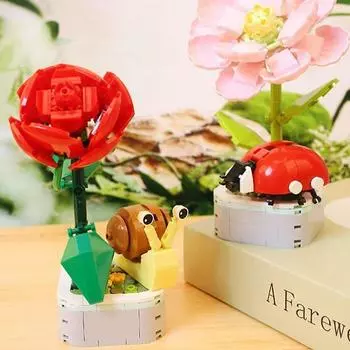 DIY бабочка насекомое растение в горшке бонсай цветочный блок роза украшение мини-строительный блок рисунок пластиковая игрушка в подарок для детей девочек