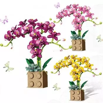 DIY Building Block Орхидея Фаленопсис Букет В Горшках Творческий Бессмертный Цветок Модель Декор Детская Строительная Игрушка Праздничный Подарок