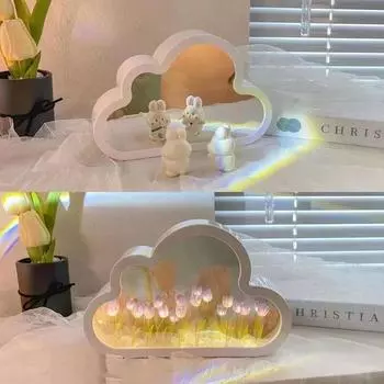 DIY Cloud Tulip светодиодный ночник Материал Упаковка Подарочный Для Девочки Креативные Зеркальные Настольные Лампы Украшения Спальни Украшения Дома розовый
