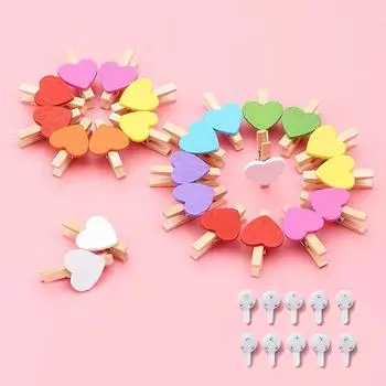 DIY цветные сердечки деревянные зажимы подвесные украшения свадьба вечеринка день рождения годовщина конверт фото настенное украшение деревянные зажимы
