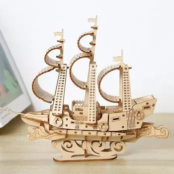 DIY деревянная океанская парусная лодка, пазлы, игрушки, 3D детская механическая сборка, развивающая детская модель корабля, подарок для мальчиков дубильная кора