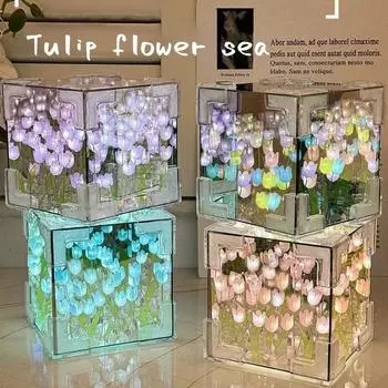 DIY креативный цветок тюльпана морской куб 3D ночник ручной работы тюльпаны лампа для спальни подруга пара подарок на день рождения