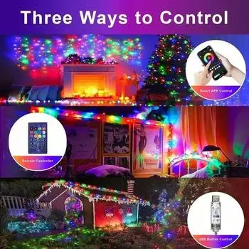 DIY Light String RBGIC Decorations Lights Bluetooth Connect App Contronl String Lights Room Decor for Chirsmas New Year Holiday
