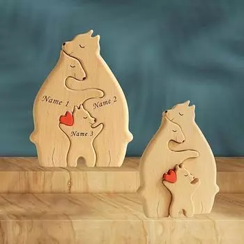 DIY Милый Член семьи Медведей Головоломка Домашний Декор Рабочего Стола Подарок На День Матери Семья Медведей Тема Деревянного Искусства Головоломка Деревянная Скульптура