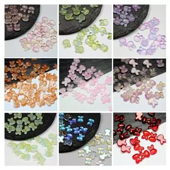 DIY Phone Case Patch Non-porous Rabbit Head Beads Rabbit Long Ear Beads Nail Ornament Accessories 8x11mm 50pcs Big Ear Glass