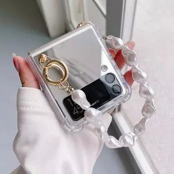 Diy портативный нерегулярный жемчужный цепочка на руку зеркало для макияжа противоударный чехол для телефона для Samsung Galaxy Z Flip 3 5g чехол For Samsung Z Flip 3