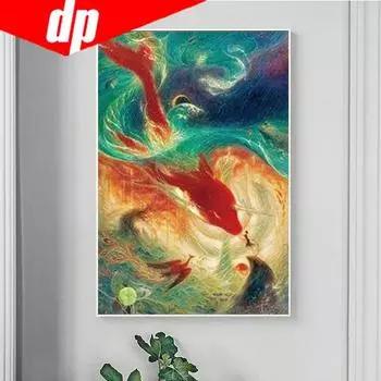 DIY птицы, большая рыба и бегония, картина, круглая Алмазная вышивка со стразами, ремесленная вышивка крестом 20X30