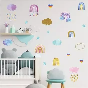 DIY ремесло стикер стены самоклеющийся мультфильм облака Радуга дождь стены 30*60cm