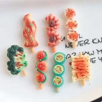 DIY Resin Accessories: Creative Food Simulation Barbecue Skewers and Cauliflower Hairpin with Fun Cream Glue for Refrigerator Magnets Size approx. 1.0cm x 3.5cm