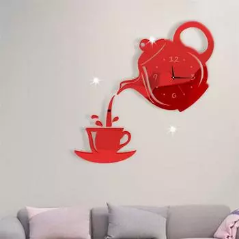 DIY современный 3D чайник зеркало настенные часы домашний офис украшение интерьера
