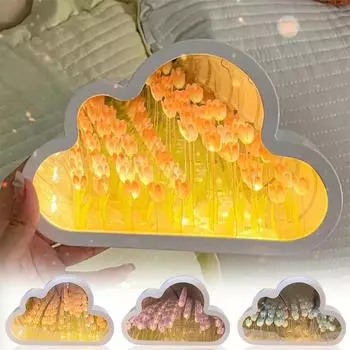 DIY Тюльпан espejo Tulipan Ночной Светильник Имитация Цветка Спальня Спальная Настольная Лампа Домашнее Зеркало Украшение Облако Тюльпан Зеркало Battery