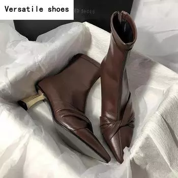 Дизайнерские женские ботильоны Slim Ankle Boots, модные элегантные туфли с острым носком, женские короткие ботильоны на высоком каблуке 35