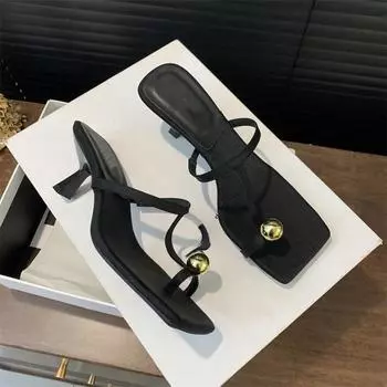 Дизайнерские женские тапочки на высоком каблуке, модные шлепанцы с застежкой-молнией, женские сандалии для вечеринок и платьев, летняя женская обувь 35 чёрный
