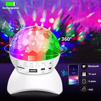 Dj колонки диско-шар беспроводной Bluetooth музыкальный вращающийся сценический свет RGB стробоскоп лазерный проектор перезаряжаемый свет для вечеринок USB plug чёрный