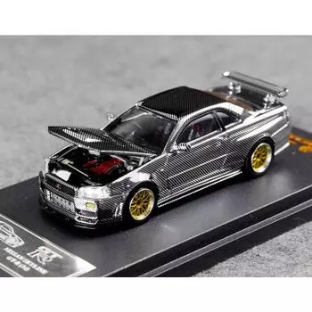 ДК 1:64 Silver Carbon Skyline GTR R34 Racing Sport Model Diecast Metal Car New Collection