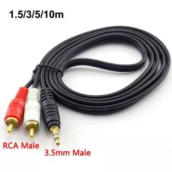 Длинная длина 1,5 м, 3 м, 5 м, 10 м, 3,5 мм, штекерный разъем AV 2 RCA, штекерный кабель, компьютерная аудиолиния для телефонов, ТВ, звуковые колонки 1.5m