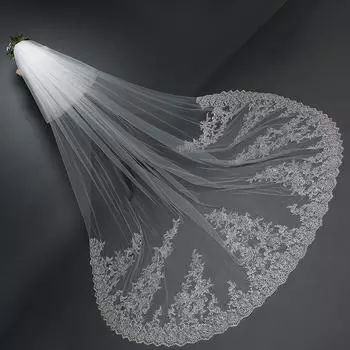 Длинная свадебная фата в корейском стиле с пайетками и кружевом 3*3 with veil