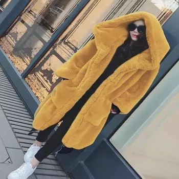 Длинное пальто, куртка с капюшоном, мешковатая свободная зимняя одежда оверсайз XS жёлтый