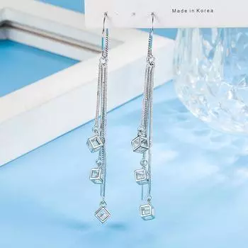 Длинные элегантные серьги-крючки Love Cube Tassel, женские простые новые висячие серьги с защитой от потери, модные серьги