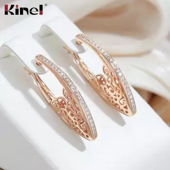 Длинные серьги-капли Kinel из розового золота для женщин, роскошные свадебные серьги розового золота