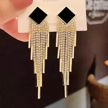 Длинные серьги с кисточками со стразами, корейские модные темпераментные супер-флэш-серьги, ювелирные изделия для свадебной вечеринки для женщин