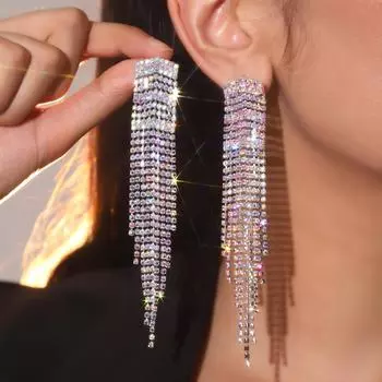Длинные серьги с кисточками Super Flash Ab Diamond, женские модные роскошные серьги в стиле темперамент, свадебные серьги, 1 пара