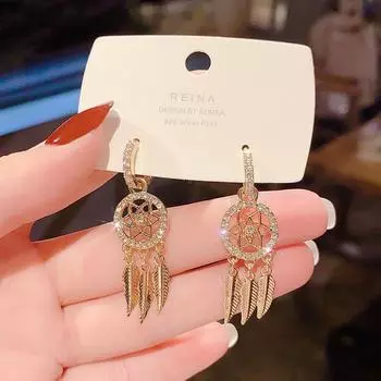 Длинные серьги-сетки из серебра 925 пробы в корейском стиле — элегантный и уникальный дизайн E2176 золотой