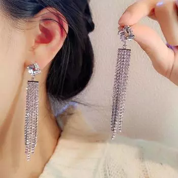 Длинные серьги со стразами и бахромой. Женские серьги-гвоздики Ins Trendy Universal Temperament