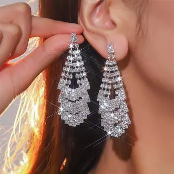 Длинные серьги Super Flash Full Diamond, легкие, роскошные, модные, темпераментные серьги, свадебные, модные, женские серьги, 1 пара серебряный