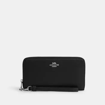 Длинный кошелек Coach на молнии по кругу, серебристо-черный