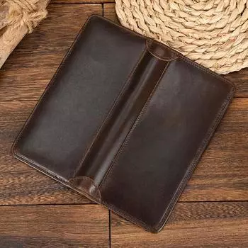 Длинный кошелек из натуральной кожи, мужской кошелек в два сложения, RFID-блокировка, противоугонный, 12 держателей для карт, мужской кошелек дубильная кора