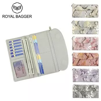 Длинный кошелек-клатч Royal Bagger со змеиным узором, модный универсальный женский кошелек для монет с магнитным отверстием 1601