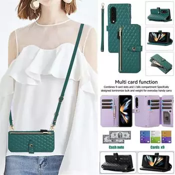 Длинный кожаный флип-чехол для телефона с ремешком для Samsung Z Fold 5 Fold 4 3, модный чехол-кошелек на молнии для карточек Galaxy Z Flip 5 4 3 Samsung Z Fold 3 белый
