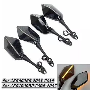 Для 2003-2019 Honda CBR600RR CBR 1000RR 2004-2007 пара мотоциклетных зеркал заднего вида со светодиодными указателями поворота, боковые зеркала, черный карбон чёрный