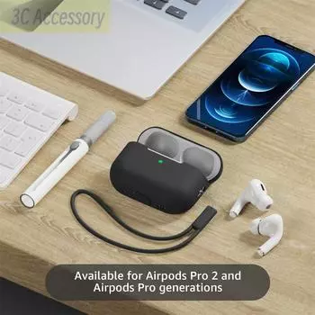 Для 2025 Apple AirPods Pro 2 защитный чехол мягкий чехол с набором для чистки и шнурком для AirPod Pro [видимый передний светодиод]
