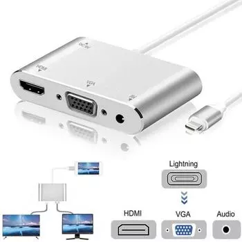 Для Apple Интерфейс к HDMI VGA Jack Аудио ТВ-адаптер Кабель-конвертер для iPhone X iPhone 8 7 7 Plus серебряный серый