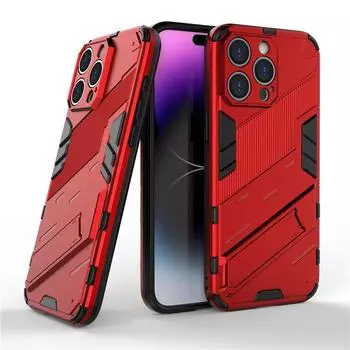 Для Apple iPhone 14 13 12 Plus mini Pro Max Punk Armor противоударный бампер прочный прорезиненный чехол для ПК с подставкой держатель чехол Shell For iPhone 12 mini красный