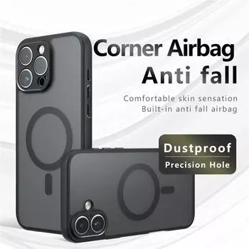 Для Apple iPhone 16 Plus Pro Max матовый противоударный чехол TPU с магнитным покрытием, устойчивый к падениям, не желтеющий, задняя крышка For iPhone 16 прозрачный черный