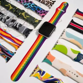 Для Apple Watch 7 6 SE ремешок 45 мм, 41 мм, 44 мм, 40, 38 мм, 42 мм, силиконовый ремешок для спортивных аксессуаров с принтом, ремешок-браслет для Apple Watch IWatch Series 5, 4, 3, 2, ремешок 38mm 40mm 41mm
