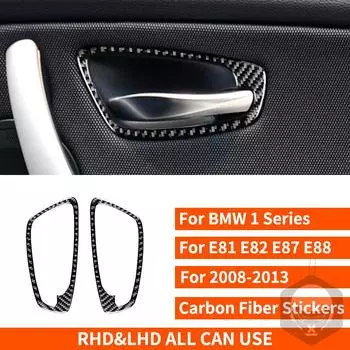 Для BMW 1 серии E81 E82 E87 E88 2008-2013 настоящие наклейки из углеродного волокна, дверная ручка, рамка, отделка, украшение автомобиля, Стайлинг чёрный