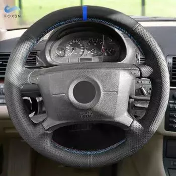 Для BMW 3 5 серии E36 E46 E39 для X3 E83 X5 E53 автомобильная внутренняя крышка рулевого колеса отделка черная кожа-красная синяя линия с синей полосой