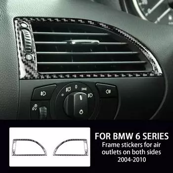 Для BMW 6 серии E63 E64 2004-2010 черные наклейки из углеродного волокна, обе стороны, вентиляционное отверстие, рамка, отделка салона автомобиля
